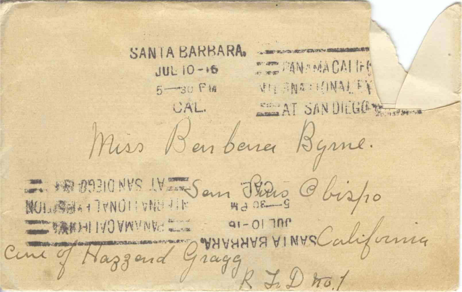 Anna M Byrne Letter to Barbara Byrne 1916