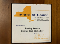 Stan Asimov 1975-77 NY State Publishers Award