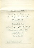 Florence Elizabeth Willits - Isaac Hicks Cocks Wedding Invitation 1938