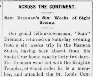 Sam Drennan Cross-Country Journey 1886