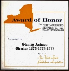 Stan Asimov NY Publishers Assoc Award